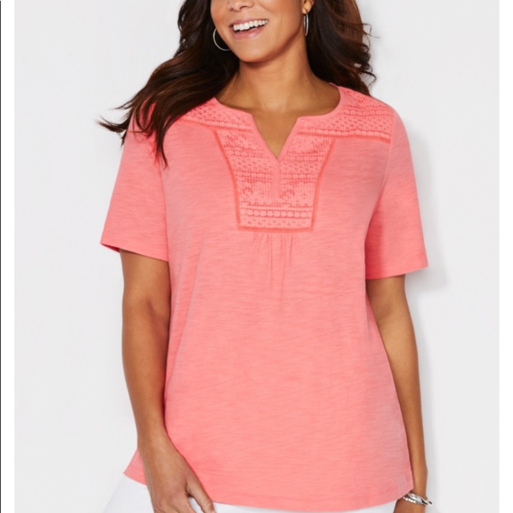 ♥️ Catherine’s Coral Touch of Lace shirt
